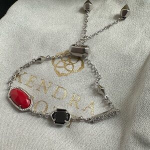 NWOT Kendra Scott Deirdre in Rhodium with Red/Black